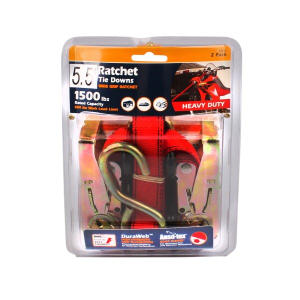 Lashing strap set with ratchet red 180 cm