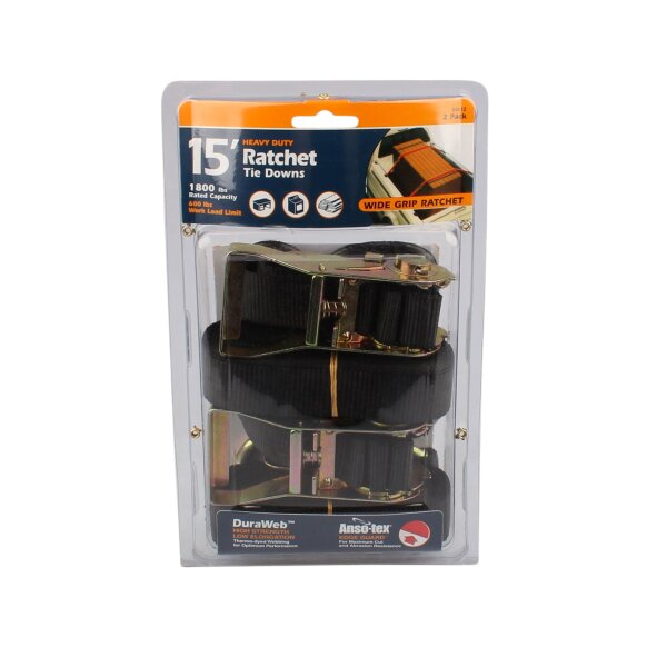 Lashing strap set with ratchet black 450 cm