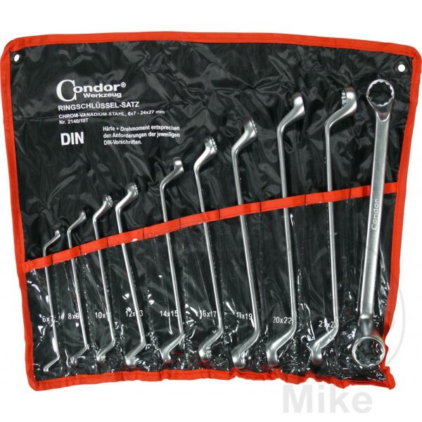 Condor double ended ring wrench set cranked MQ 6-27 mm, 10 pieces