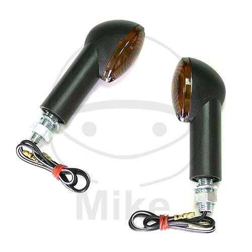 Paire de mini-clignotants JMP CATEYE noirs longs, homologation E, 12V 21W