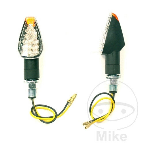 Mini turn signal pair JMP ARROW 2 black short clear glass E-mark LED