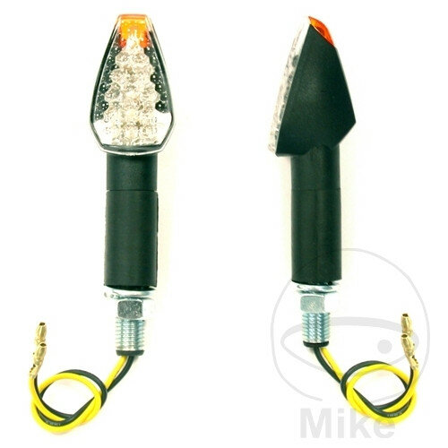Mini turn signal pair JMP ARROW 2 black long clear glass E-mark LED