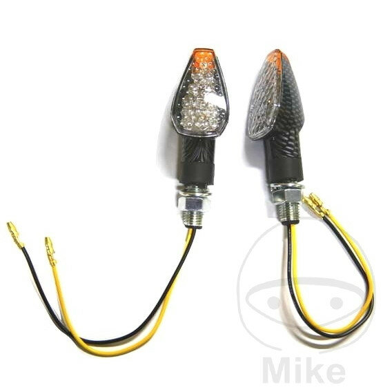 Mini turn signal pair JMP ARROW 2 carbon short clear glass E-mark LED