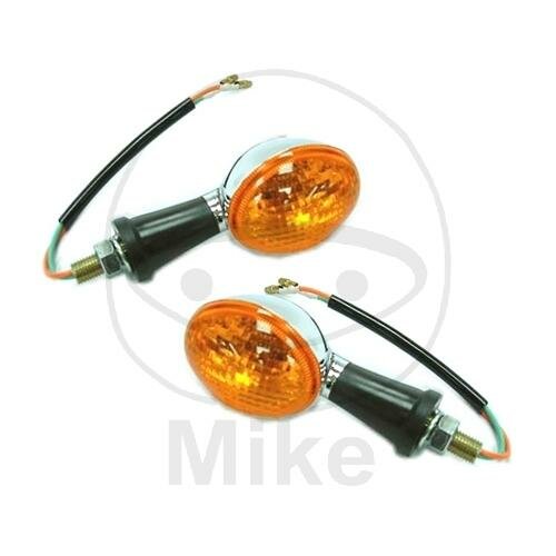 Turn signal light pair oval chrome E-mark 12V 10W M10 connection