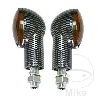 Pair of mini indicators Cateye carbon short smoked glass 12V 21W M10 connector