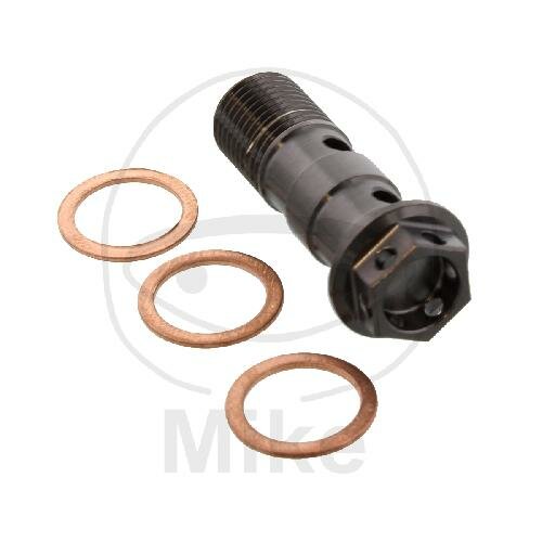 Banjo bolt double M10x1,00 stainless steel black for Ducati 1098 1198 Suzuki GSF 600 1200 GSX 600 750 SV 650