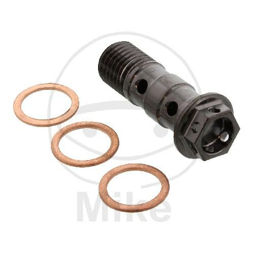 Banjo bolt double M10x1,25 stainless steel black for Honda Kawasaki Suzuki Yamaha