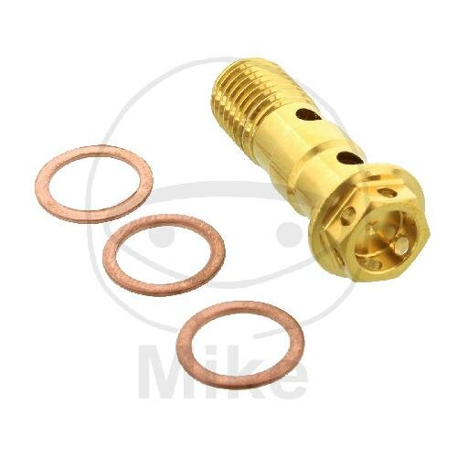 Banjo bolt double M10x1,25 stainless steel gold for Honda Kawasaki Suzuki Yamaha