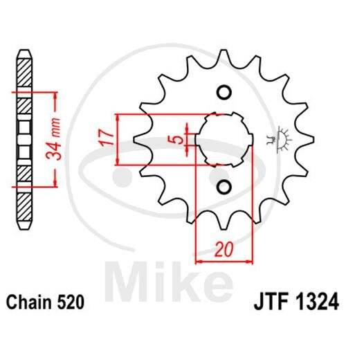 Ritzel 13 Zähne Teilung 520 grobverzahnt Innendurchmesser 17/20 mm