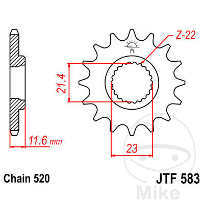 Pinion 14 Tooth Pitch 520 fine toothed inner diameter 21.4/23 mm