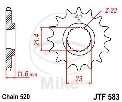 Ritzel 15 Zähne Teilung 520 feinverzahnt Innendurchmesser 21,4/23 mm