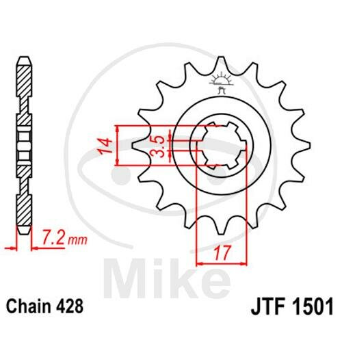 Pinion 12 Tooth Pitch 428 coarse toothed inner diameter 14/17 mm