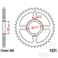 Pignon  44 dents pas 428 058 / 090 pour Honda CB 125 CBR 125