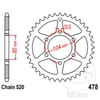 Pignon  38 dents pas 520 080 / 104 pour Kawasaki ER-6F...