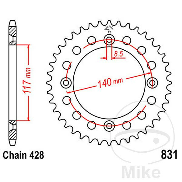 Piñón  46 dientes paso 428 117 / 140 para Yamaha YZ 80 YZ 80 17/14 Zoll
