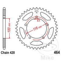 Pignon de chaîne  50 dents pas 420 100 / 116 pour...