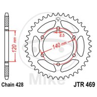 Pignon de chaîne  44 dents pas 428 120 / 140 pour...