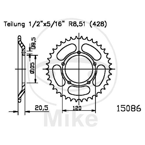 Pignon de chaîne  55 dents pas 428 105 / 120 pour Generic TR 125 SM ie