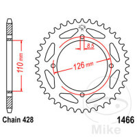 Kettenrad  44 Zähne Teilung 428 110 / 126 für Kawasaki KLX 125 C D D-Tracker KX 65 A