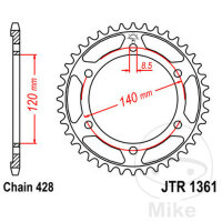 Pignon de chaîne  50 dents pas 428 120 / 140