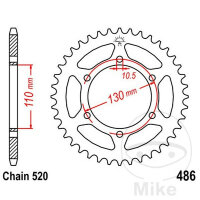 Piñón  39 dientes paso 520 110 / 130 para Kawasaki GPZ 500 S Suzuki GSX-R 1000 Z