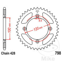 Pignon de chaîne  49 dents pas 428 100 / 120 pour...