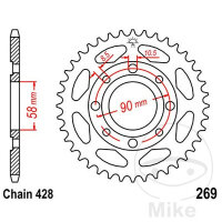 Sprocket  56 teeth pitch 428 058 / 090 for for Honda CB 125 T Twin Sachs ZZ 125
