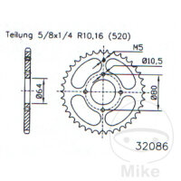 Kettenrad  28 Zähne Teilung 520 Schwarz 064 / 080...