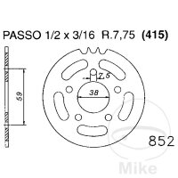 Pignone  45 denti passo 415 nero 038 / 059 per...