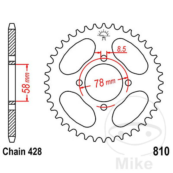 Pignon de chaîne  36 dents pas 428 058 / 078