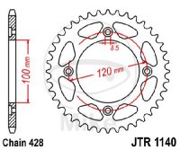 Pignon de chaîne  54 dents pas 428 100 / 120
