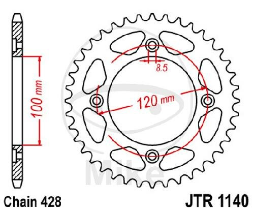 Pignon de chaîne  56 dents pas 428 100 / 120