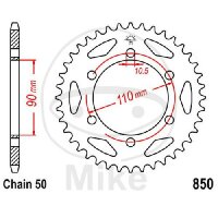 Pignon de chaîne  34 dents pas 530 090 / 110