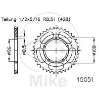 Pignon de chaîne  52 dents pas 428 096 / 108