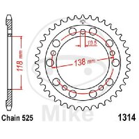 Pignon de chaîne  39 dents pas 525 118 / 138