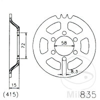 Sprocket  38 teeth pitch 415 black 058 / 072