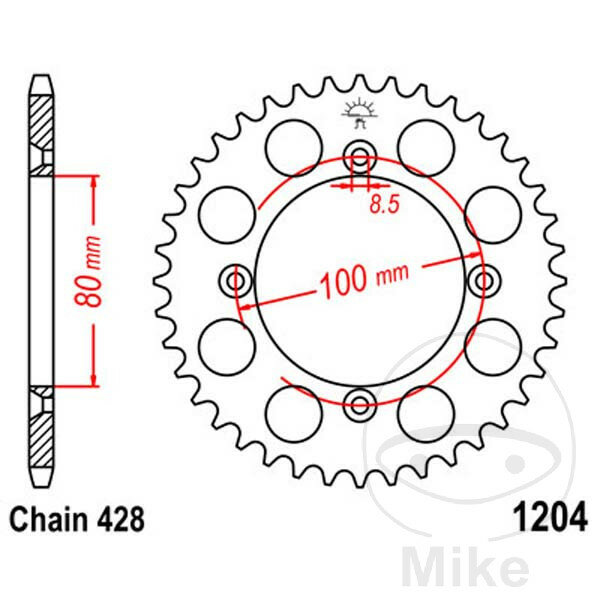 Kettenrad  50 Zähne Teilung 428 080 / 100