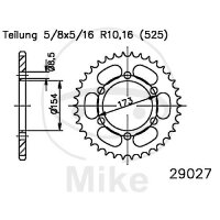 Sprocket  43 teeth pitch 525 black 154 / 173