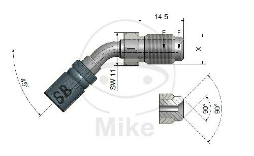 Connecting piece with external thread movable Vario type 414 45° M10 x 1.00 stainless steel