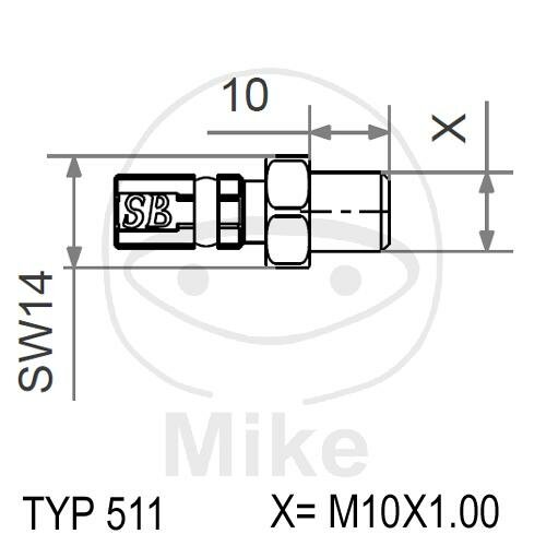 Connecting piece with external thread fixed Vario type 511 M10 x 1.00 red
