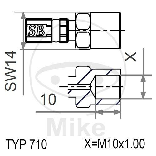 Connecting piece with internal thread fixed Vario type 710 M10 x 1.00 blue