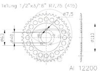 Pignon de chaîne  ALU 44 dents pas 415 SI ESJ 040 /...