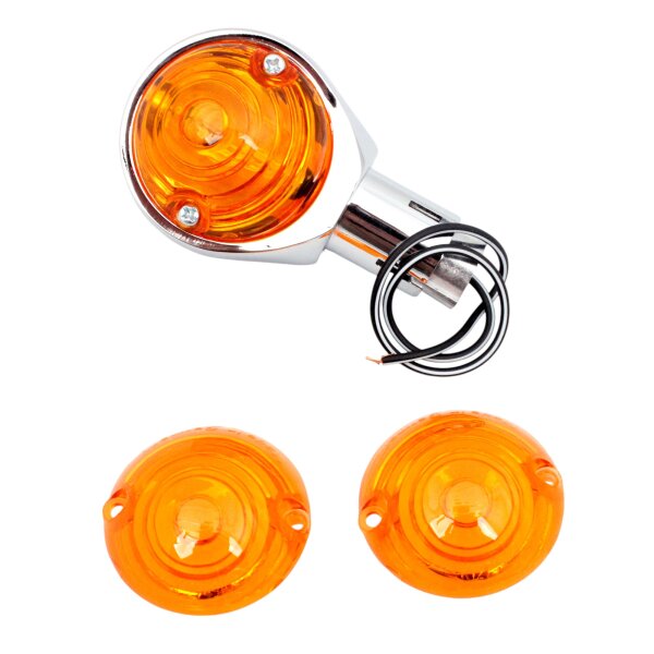 Chrome-plated ox eye indicator with Hella indicator lenses for 1" handlebars