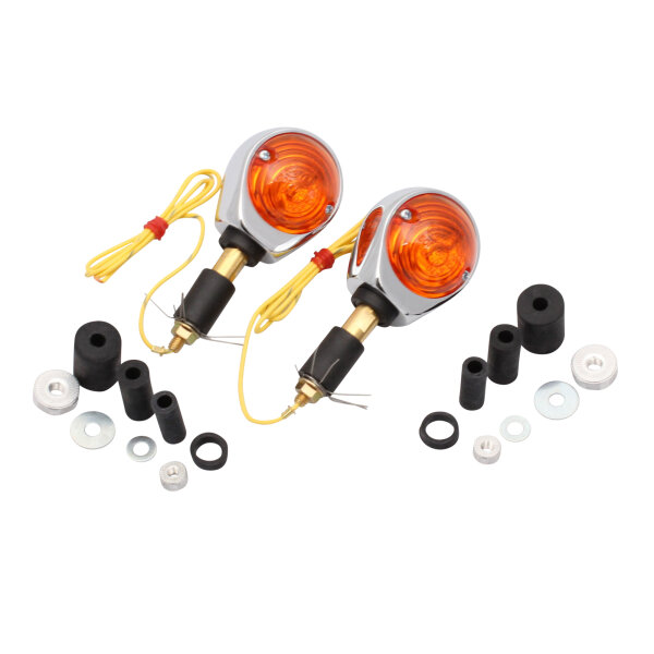 Ochsenauge Lenkerenden Blinker Paar SHIN YO Alu, chrom, gelbes Glas