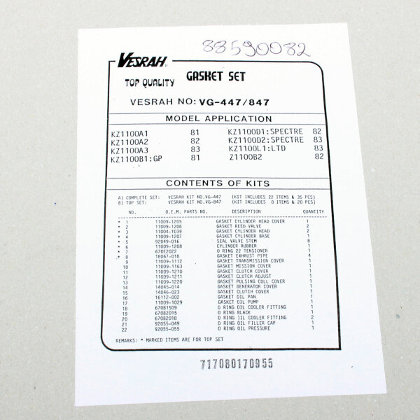 Ensemble complet de joints moteur pour Kawasaki GPZ 1100 81-82 Z 1100 ST 81-83