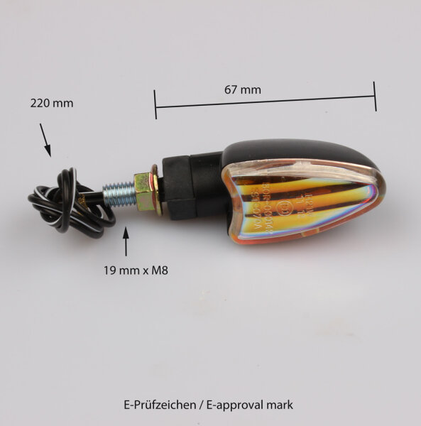Motorrad Mini-Blinker Pfeil neon Glas UNIVERSAL 12V 21W