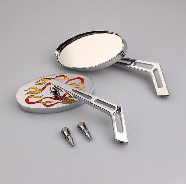 Mirror Rear-View Mirror Set Chopper Universal Cats Eye Flames M10 thread